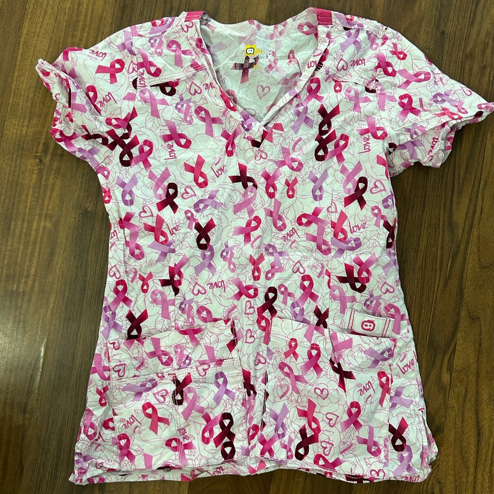 Pink Ribbon Scrub Top